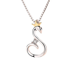 (Pendant Only) Swan Wear Crown with Zircon Silver Pendant for Women