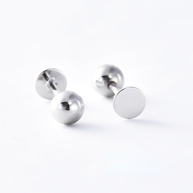 Smooth Discs with Bead Silver Stud Earrings for Women