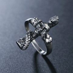 Halloween Skull Snake Cross Titanium Steel Ring for Men