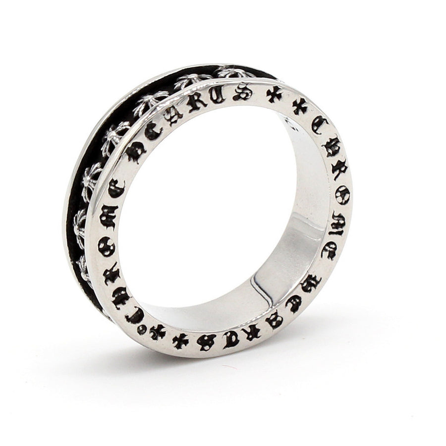 Row of Cross Flower Inscription Titanium Steel Ring for Men