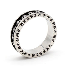 Row of Cross Flower Inscription Titanium Steel Ring for Men