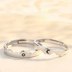 Sun and Moon Mountain Silver Couple Ring