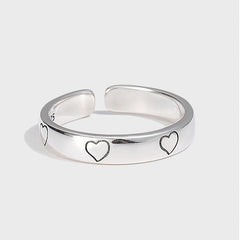 Heart Shape Pattern Opening Sterling Silver Ring