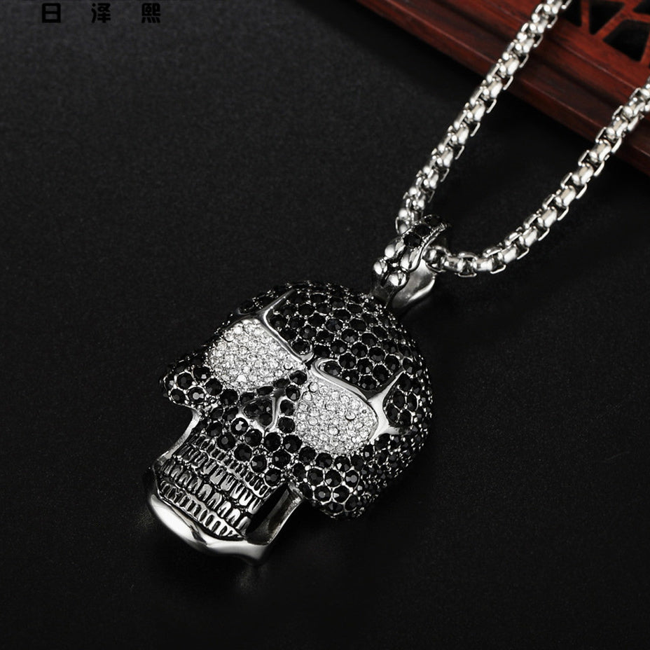 Halloween Full Zircon Skull Titanium Steel Necklace for Men