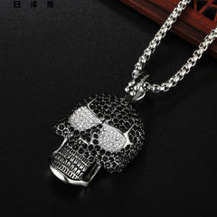 Halloween Full Zircon Skull Titanium Steel Necklace for Men