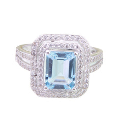 High-grade Temperament Natural Topaz Luxury Soleste Halo Square Sterling Silver Ring for Women