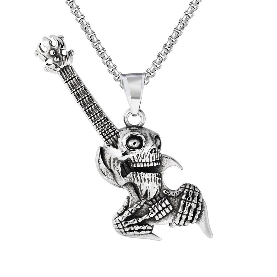 Halloween Skull Electric Guitar Titanium Steel Necklace for Men