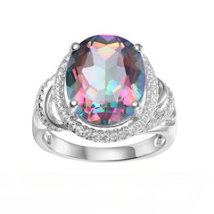 6.0 Carat Soleste Halo Oval Natural Gemstone Silver Ring