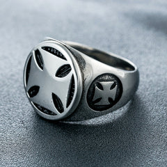 Teutonic Cross Round Titanium Steel Ring for Men