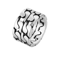 Ultra-wide Titanium Ring for Men with Retro European and American Style Car Chain Detail