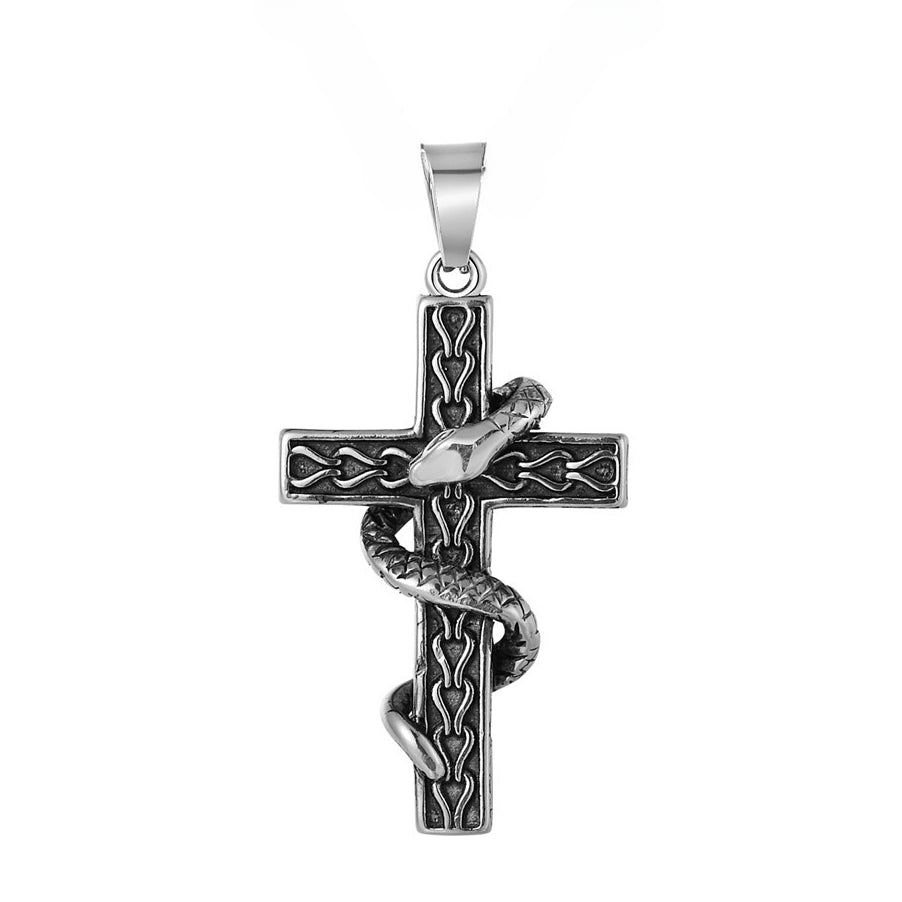 Snake Entwining Latin Cross Titanium Steel Pendant for Men