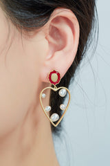 Hollow Heart Shape Pearl Enamel Drop Earrings