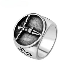 Jesus Crucifix Round Titanium Steel Ring for Men