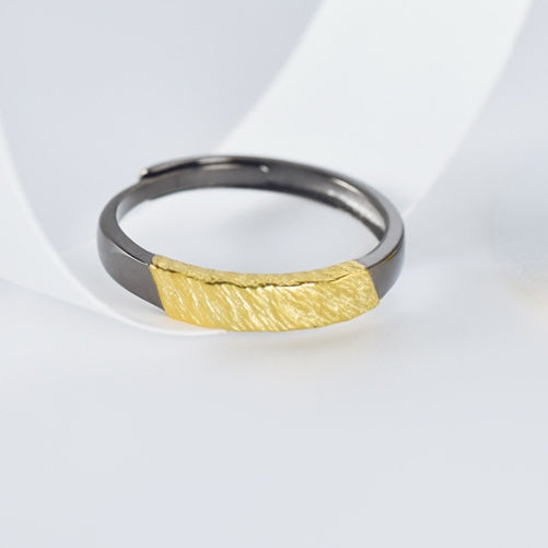 Gold Colour Rock Textured Pleated Silver Couple Ring for Women