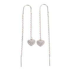 Zircon Heart Ear Line Silver Drop Earrings for Women