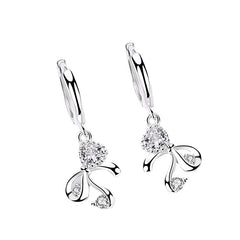 Bowknot with Zircon Pendant Silver Hoop Earrings for Women