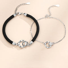 Double Circle Buckle Silver Couple Bracelet for Women