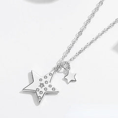 Star with Zircon Pendant Silver Necklace for Women