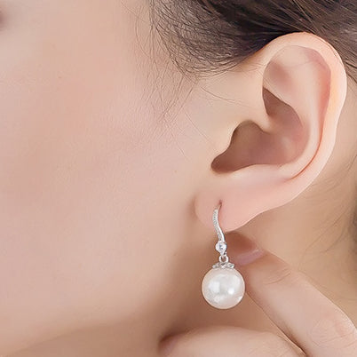 Pearl Pendant Silver Drop Earrings for Women