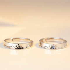 Mountain and Sea Silver Couple Ring for Women