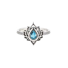 Pear Shape Blue Zircon Lotus Opening Sterling Silver Ring