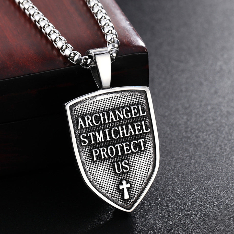 Saint Cross Angel Shield Titanium Steel Necklace for Men