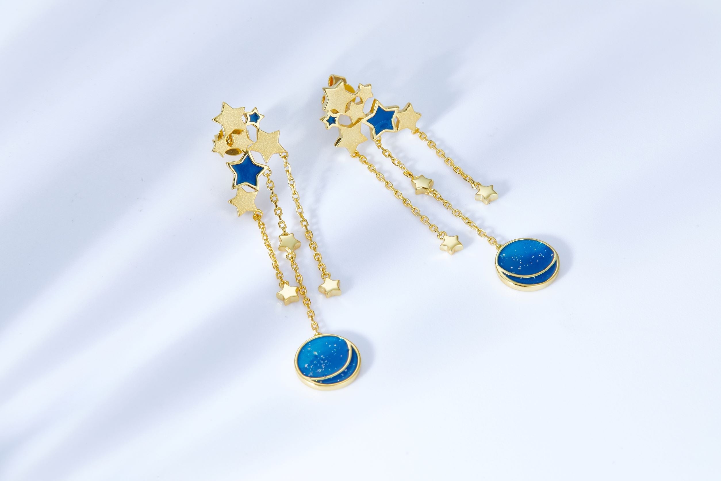 Tassels Moon Star Enamel Drop Earrings