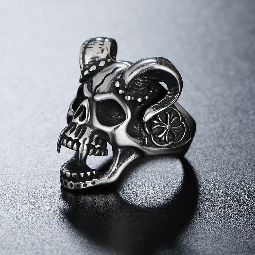 Halloween Hell Devil Skull Titanium Steel Ring for Men