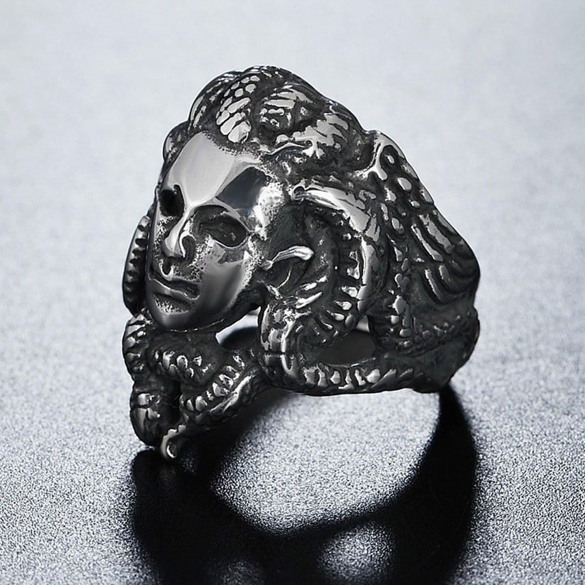 Snake Head Medusa Titanium Steel Ring for Men