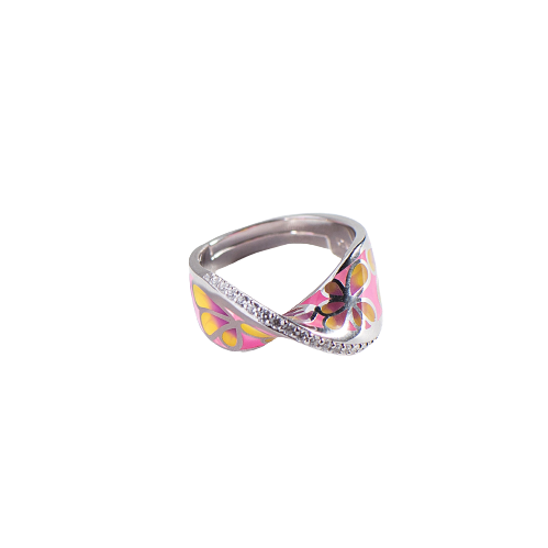 Pink Enamel Mobius Silver Ring