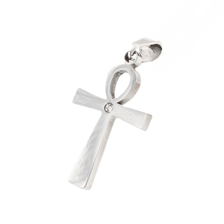 Brushed Ankh Cross Zircon Titanium Steel Pendant for Men