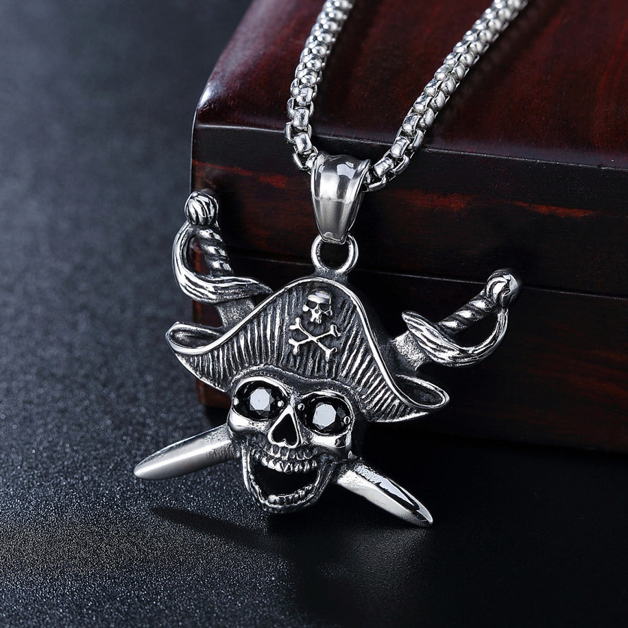 Halloween Caribbean Pirate Skull Titanium Steel Necklace for Men