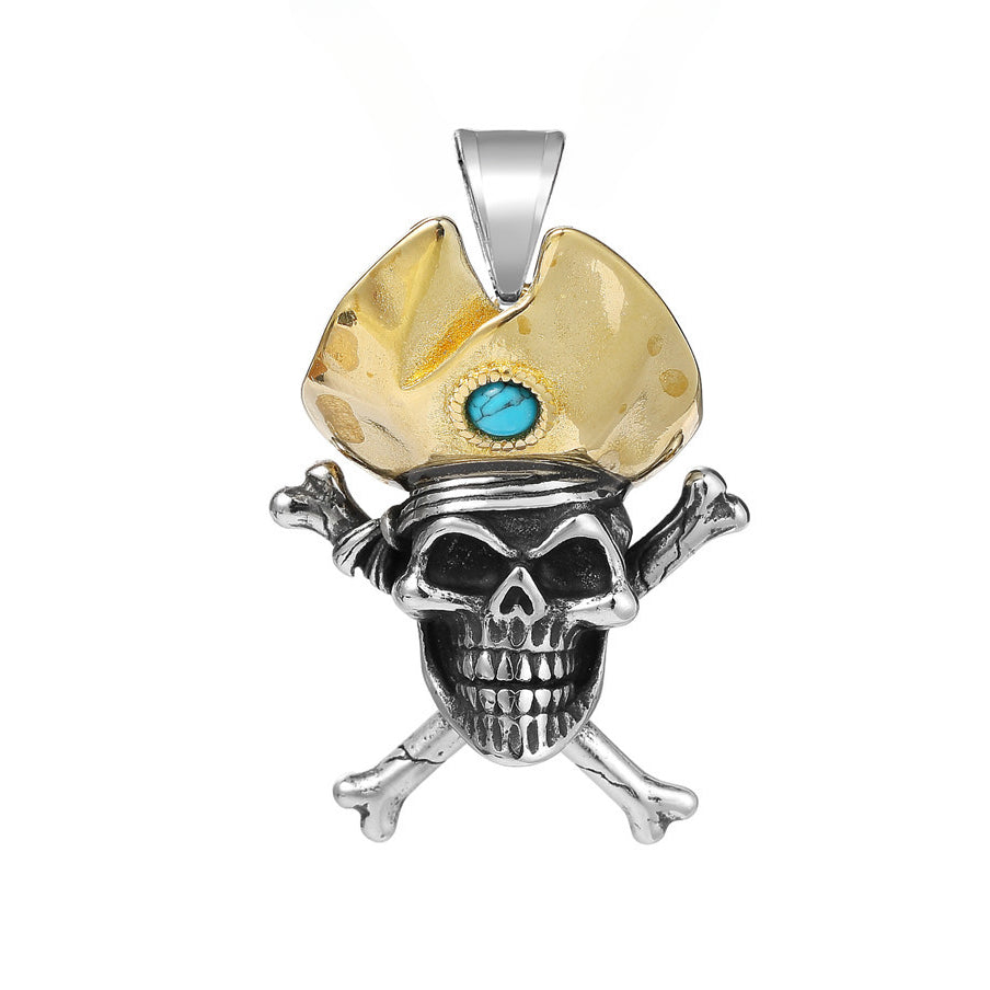 Halloween Golden Pirate Hat Skull Titanium Steel Pendant for Men