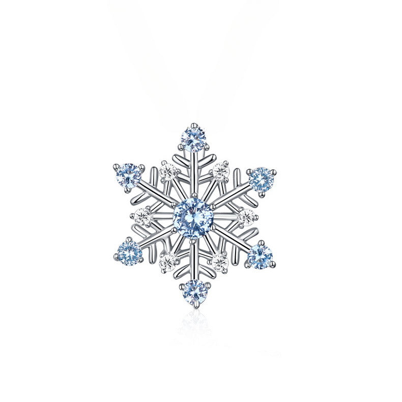 Romantic Blue Spinel and Zircon Hexagonal Snowflake Sterling Silver Pendant