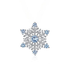 Romantic Blue Spinel and Zircon Hexagonal Snowflake Sterling Silver Pendant