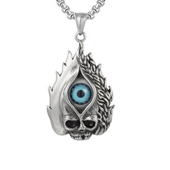 Halloween Vintage Flame Skull Eye Titanium Steel Necklace for Men