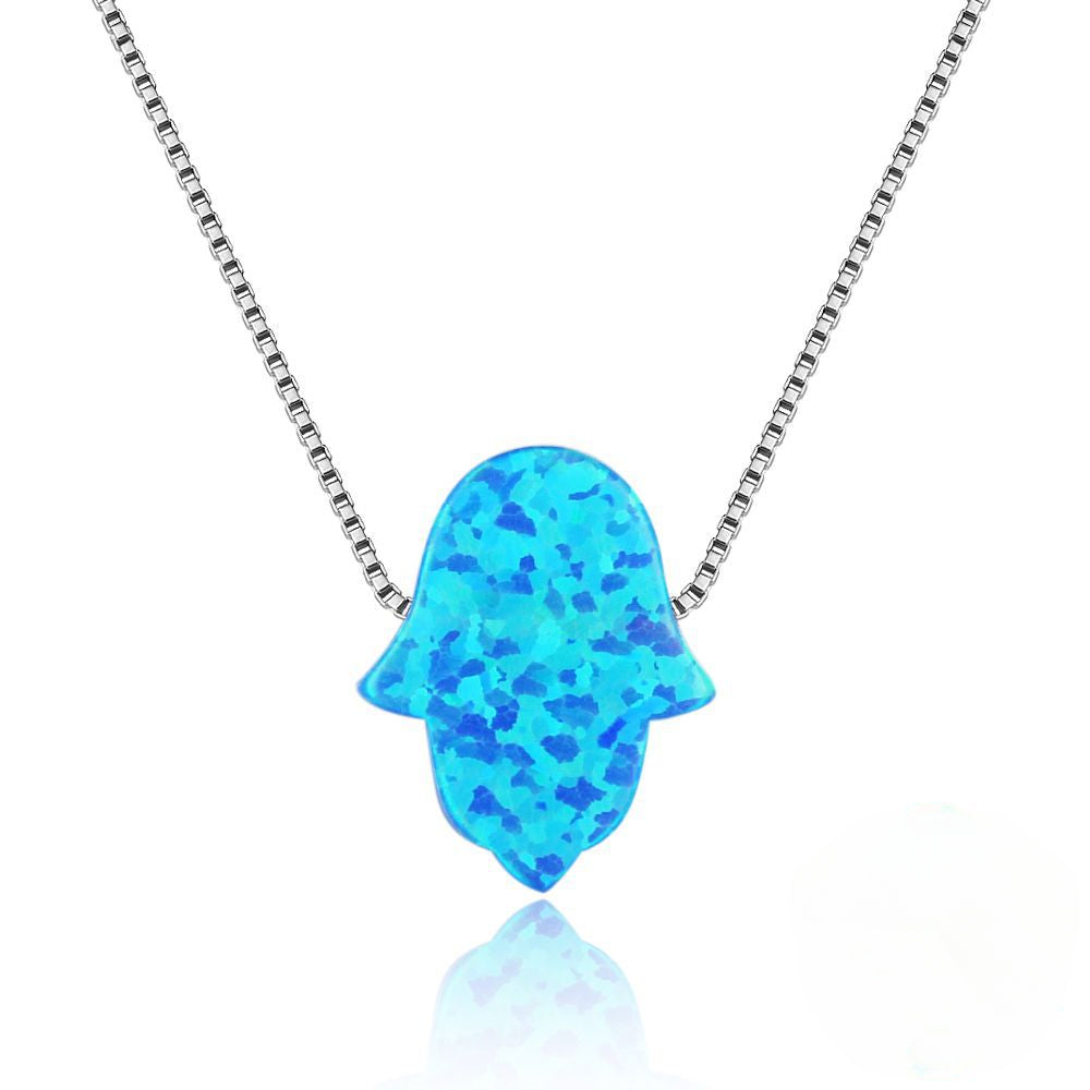 Palm Shape Blue Opal Sterling Silver Necklace