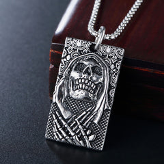 Halloween Pray Skeleton Rectangle Titanium Steel Necklace for Men