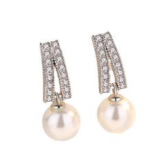 Zircon with Pearl Pendant Silver Drop Earrings for Women