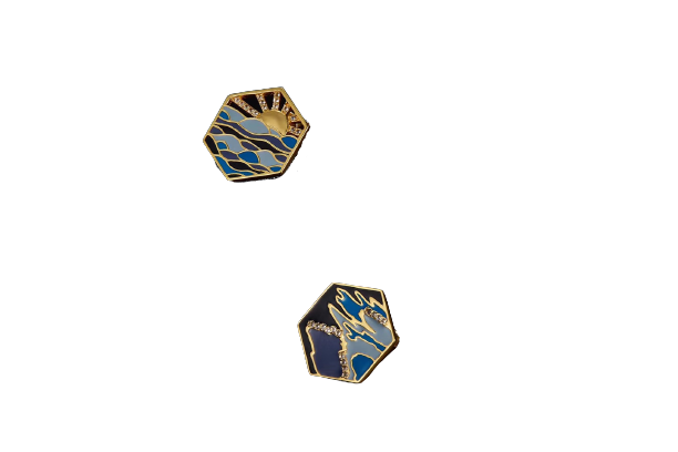 Blue Enamel Hexagon Stud Earrings