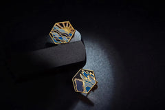 Blue Enamel Hexagon Stud Earrings