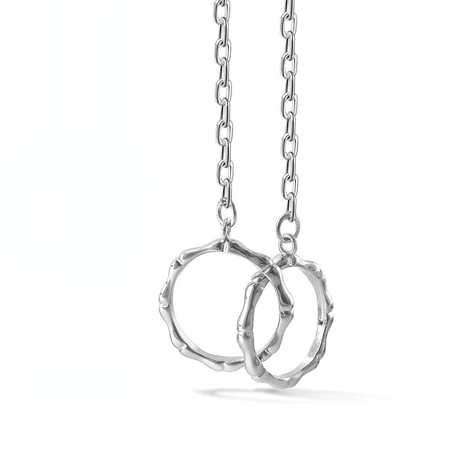 Bamboo Double Circle Buckle Silver Couple Necklace for Women