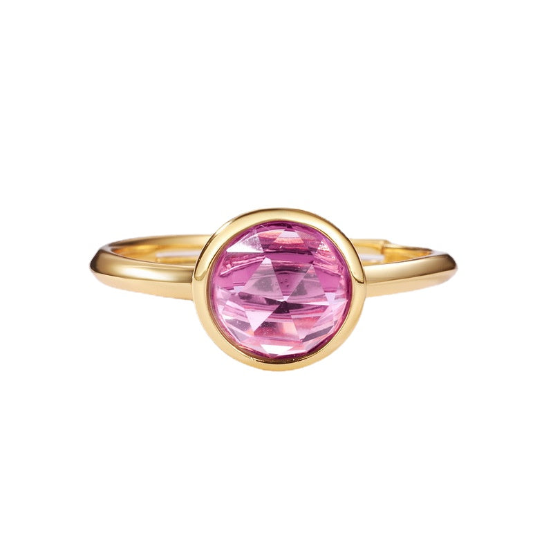 Geometric Round Natural Pink Amethyst Opening Sterling Silver Ring