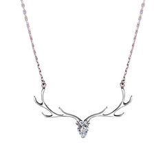 Antler with Pear Drop Zircon Silver Necklace for Women