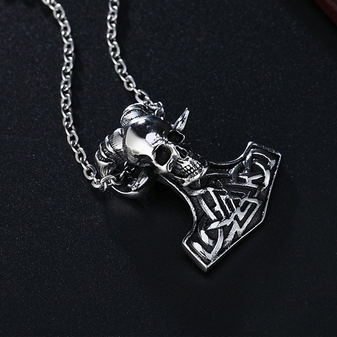 Halloween Sheep Horn Skull Titanium Steel Necklace for Men