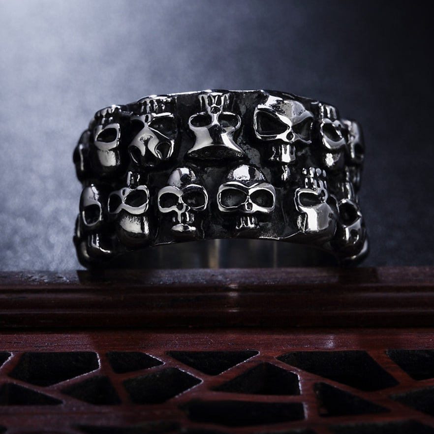 Halloween Double Row Skull Titanium Steel Ring for Men