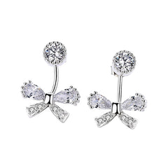 Bow with Zircon Pendant Silver Studs Earrings for Women