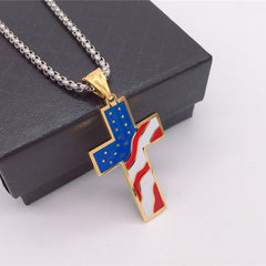 American National Flag Latin Cross Titanium Steel Pendant for Men