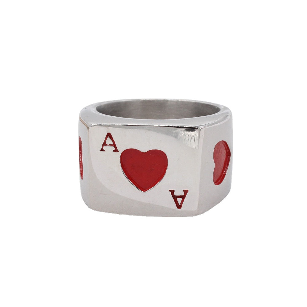 Wholesale European and American Magician Hearts Poker Men's Titanium Steel Ring