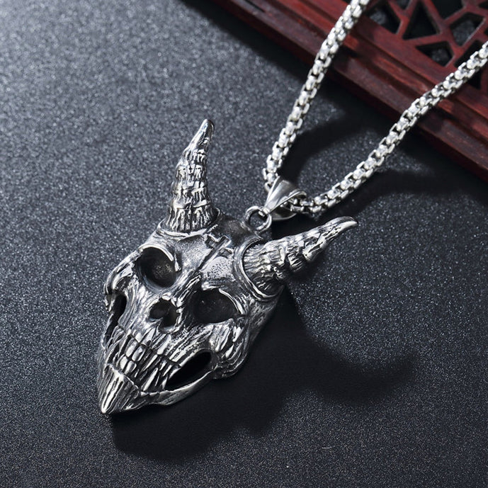 Halloween Longhorn Skull Monster Titanium Steel Necklace for Men